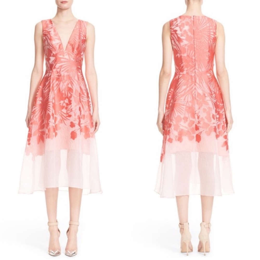 Lela Rose floral boarder fil coupe v-neck dress 12 - Picture 3 of 15